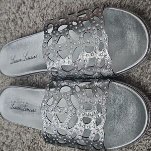 Lauren Lorraine Byanka Silver and Rhinestone Sandals Size 10 NIB